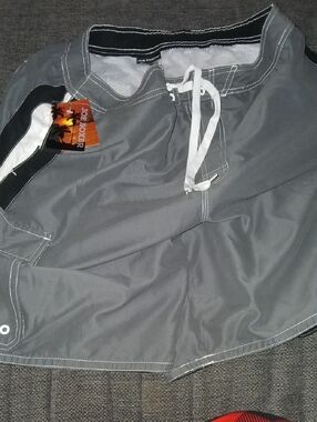 Joe Boxer Gray Swim Shorts with White Drawstring